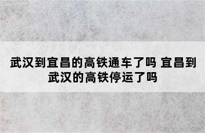 武汉到宜昌的高铁通车了吗 宜昌到武汉的高铁停运了吗